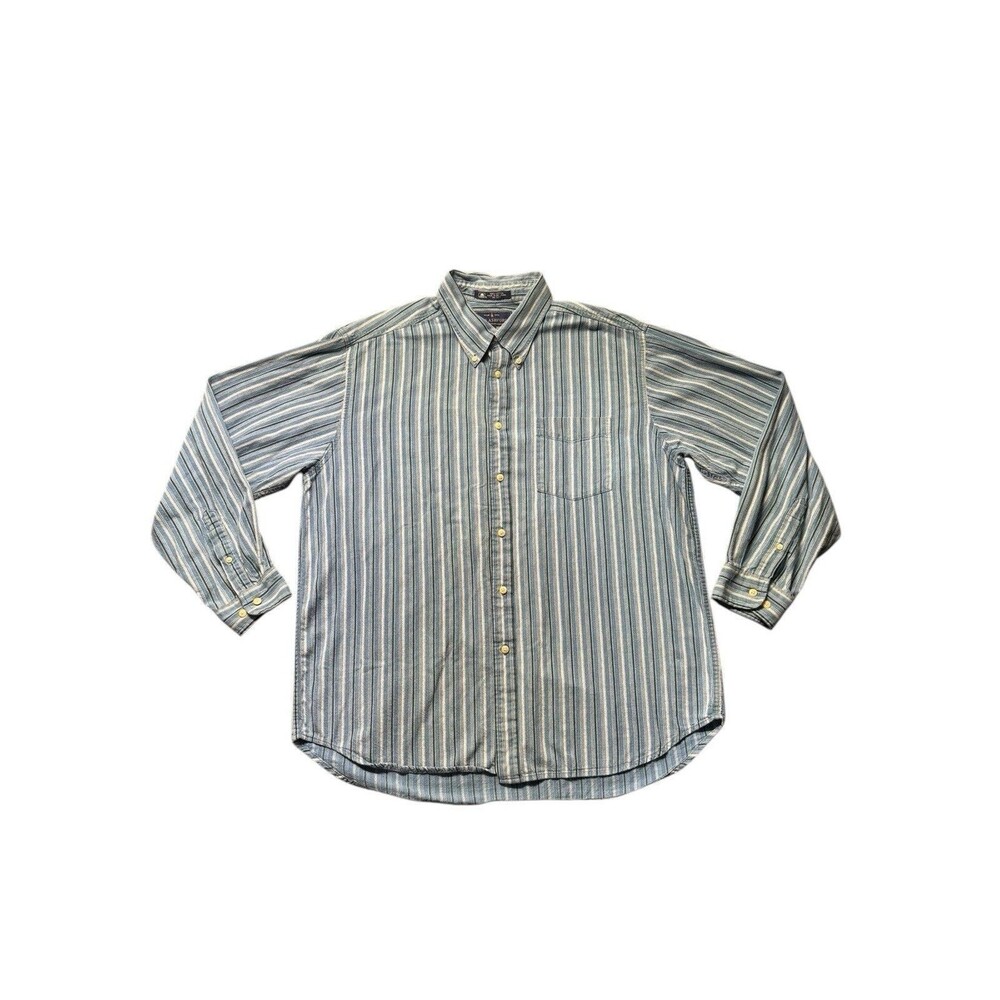 John Ashford Shirt Mens XL Blue Striped Button Front Long Sleeve Cotton Casual